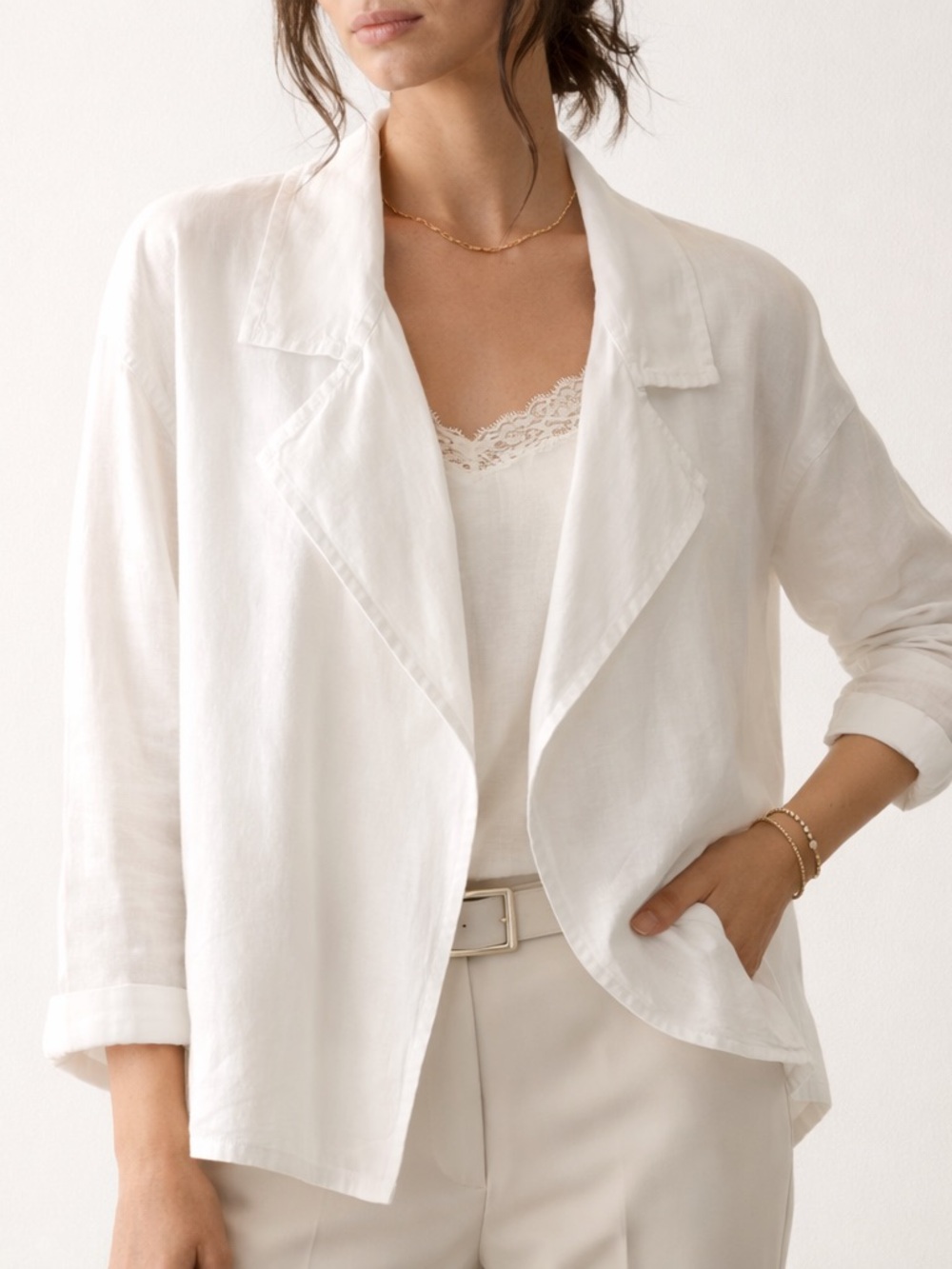 Artizia Wilfred Free L-Sleeve Collared Tie Cover Up Coastal Linen Staple White L